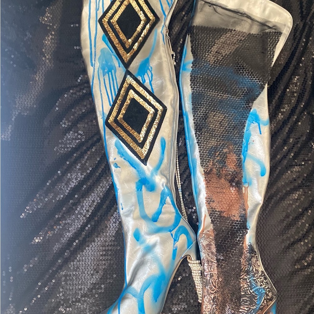 The Silver Baddie Over the Knee Boot Sz 11 - Picture 6 of 16